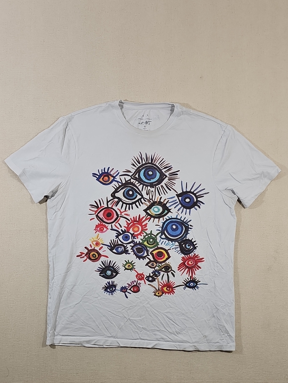 Armani Exchange White Short Sleeve Tee with Multicolor Eye Motif